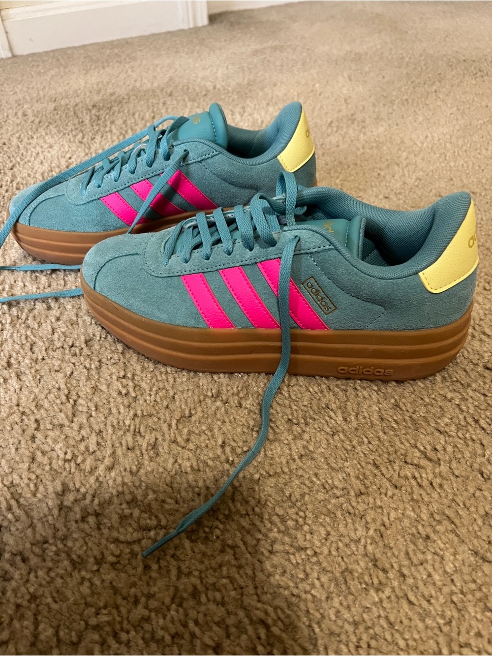 adidas VL Court Bold Teal & Hot Pink Platform Sneakers - Picture 2 of 7